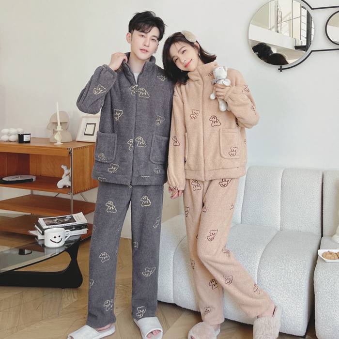 冬パジャマ もこもこ セットアップ 秋冬 ペアパジャ 上下セット
