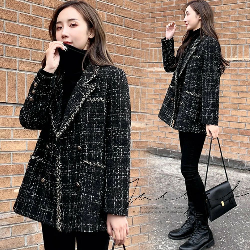 テーラードジャケット 冬 ジャケット レディース 秋 チェック柄(4)