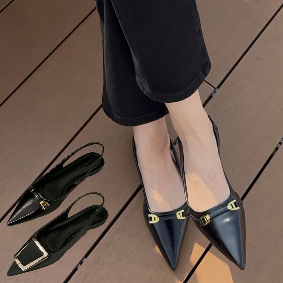 Rive PUレザーポインテッドトゥミュール