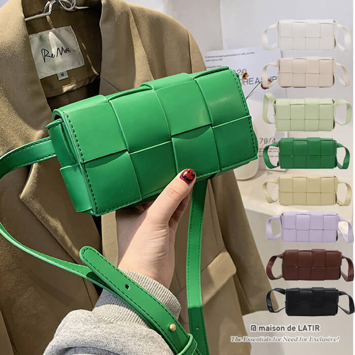 センスが光る大人ラインのボディバッグ フェイクレザー ショルダーバッグ ミニバッグ スクエアバッグ 大人可愛い シンプル 大人カジュアル 綺麗め 編み込み夏 夏服 韓国ファッション(4)