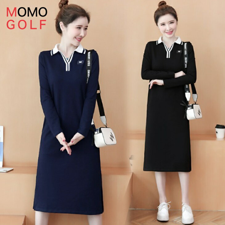 秋冬ゴルフワンピ レディースゴルフワンピース 半袖 ポケット付