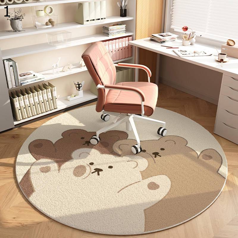 Character Pattern - ゲーミングマット 熊柄 萌え萌え チェアマット デスクカーペット 少女風 子供部屋 家具保護パッド フロアマット 足元 丸型ラグ 傷防止 防ダニ 低反発 騒音対策 掃除やすい 四季 インテリア