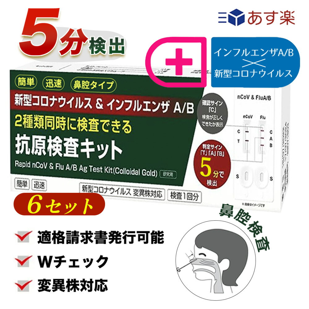 6個 【2024年1月新発・3種抗原検査小林薬品】 5分で検出インフルエンザウイルスA/B 3種抗原同時に対応 コロナ インフル 同時検査 コロナ検査キット インフルエンザ コロナ 検査キット コロナ キット 新型コロナ 自宅検査 返送不要 セルフ検査キット 抗原検査キット 当日発送