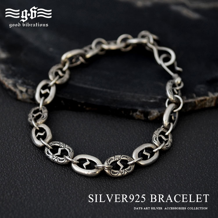 good vibrations グッドバイブレーション ブレスレット シルバーブレス メンズ シルバー925 小豆チェーン ネイティブ柄 アジャスター シルバー