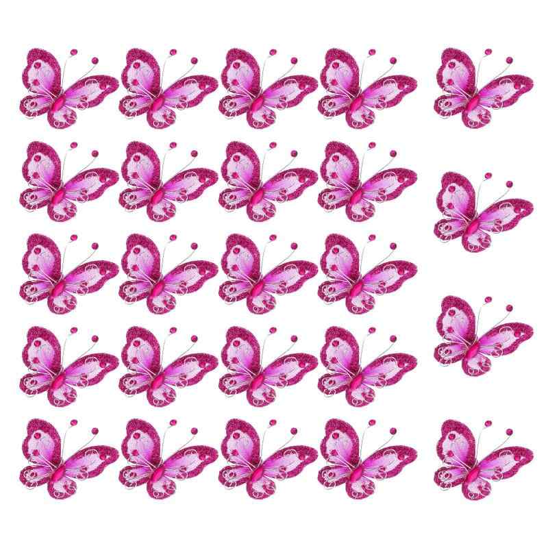 PATIKIL クラフト用24個 蝶々 2.2&quot; メッシュワイヤーグリッターバタフライ 蝶々 DIYクラフトホー..