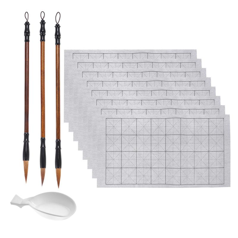 PATIKIL 8枚 水書き布 書道再利用可能な水書き布マジックペーパー空白グリッド筆インクなし中国書道セ..