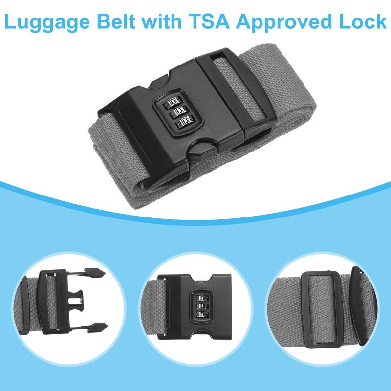 PATIKIL 荷物用ストラップ スーツケース用調節可能な荷物ベルトストラップ 組み合わせロック付き 荷物スーツケース用にTSA承認 グレー