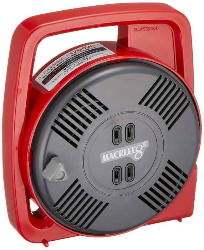 ハタヤ (HATAYA) コードリール 屋内用 ホームリール 100V型 手動巻 8m 温度センサー内蔵 (電線溶解防止機能) コンセント2個 コンパクト 家庭用 ギフト用 マックリール MS-8-R レッド