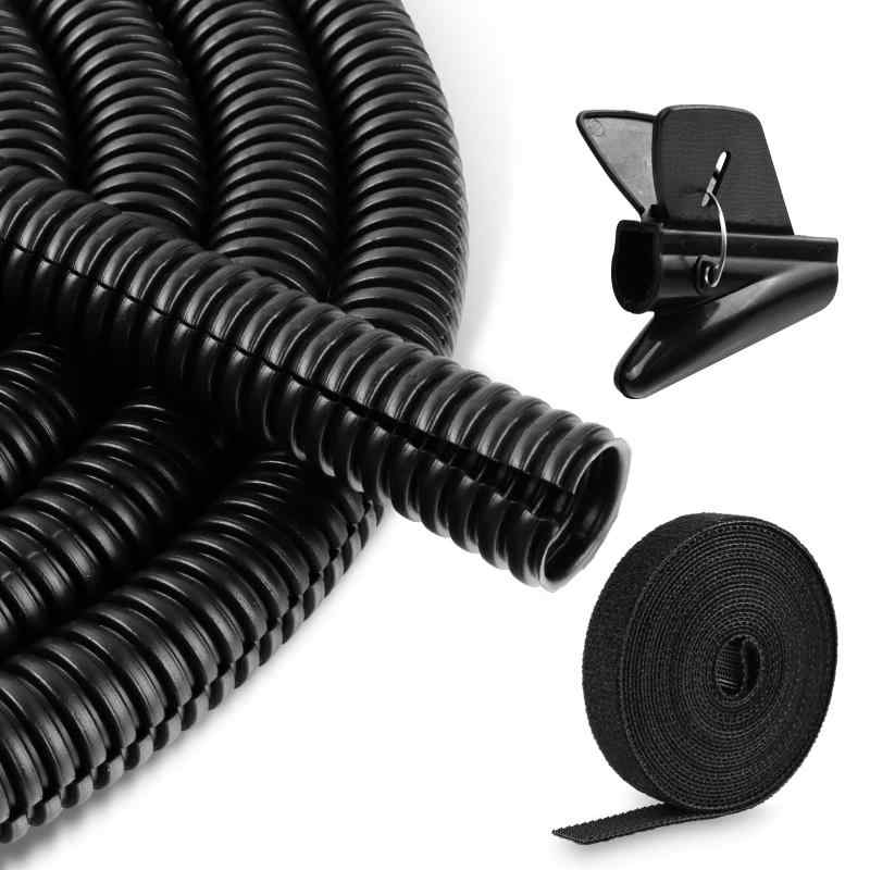 コルゲートチューブ ブラック 配線チューブ 配線カバー テレビ、PC、家庭、オフィス、庭用。ペットの噛みつきから犬や猫のケーブルを保護します