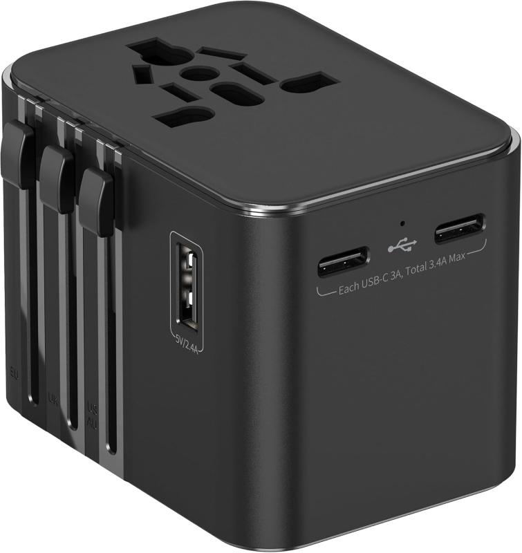 変換プラグ 海外2025最新変圧器 全世界対応 海外旅行用電源コンセ ントマルチ2つUSB-Cと1つUSB-Aポート..