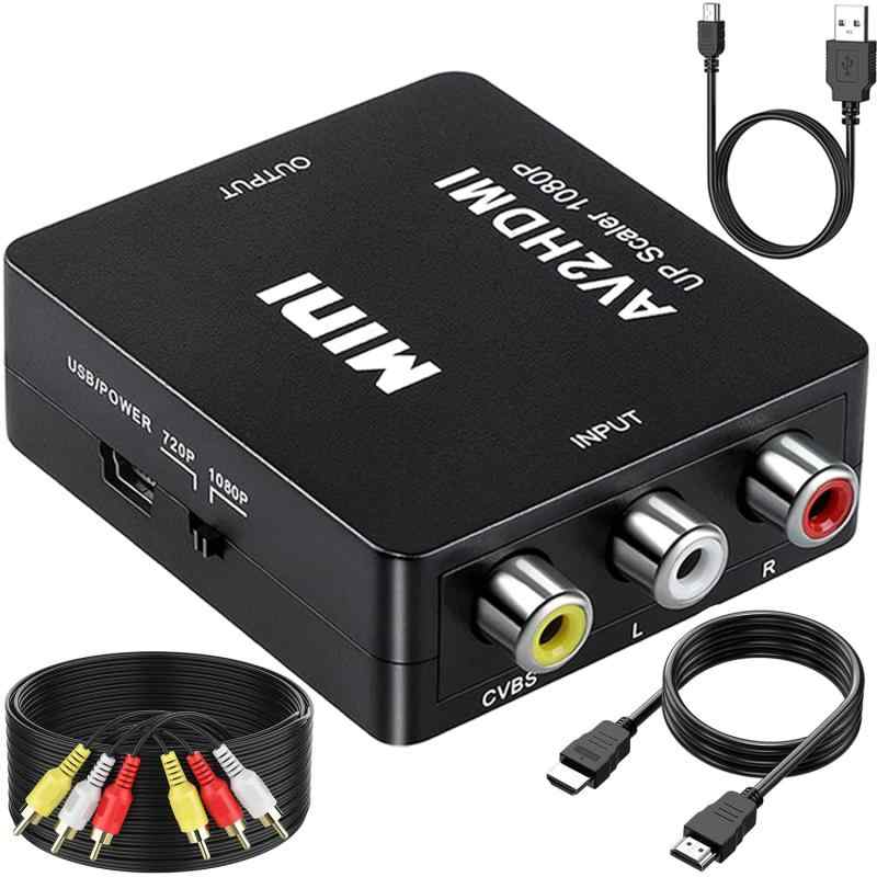 RCA HDMI 変換 1080p AV コンポジット HDMI変換 VHS・DVD再生・レコーダー・XBOX・PS1・PS2・SNES・Wii・N64の三色コード（赤、白、黄 ピン）3色端子 からPC モニター・TV・プロジェクターに変換【AVケー