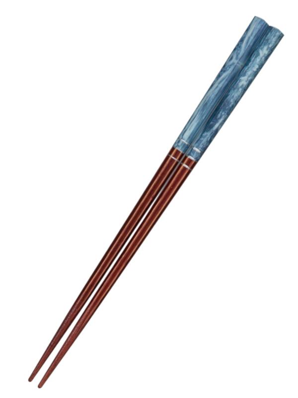 ナカノ 箸 塗箸 食洗機対応 天然木 22cm マーブル 大理石調 ブルー 滑り止め加工 握りやすい 六角箸 若狭塗箸 日本製