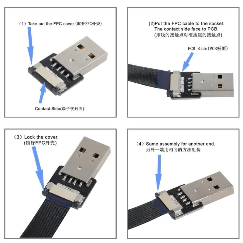 ニコラショップ楽天市場店のChenYang CY タイプA USB 2.0 オス - Type-C オス データ フラット スリム FPC ケーブル 100cm FPV & ディスク & 電話用｜アングル2