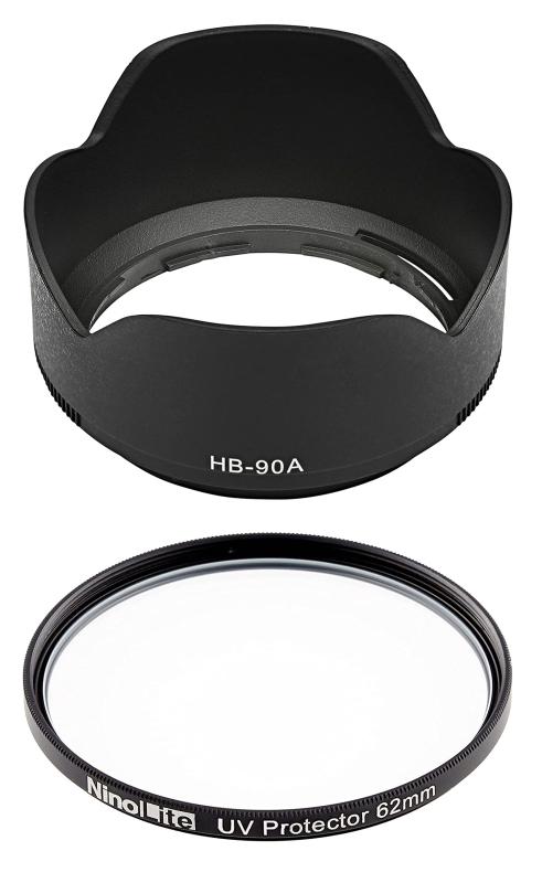 NinoLite HB-90A バヨネットフード + 62mm UVフィルター のセット、Z DX 50-250mm f/4.5-6.3 VR レンズ用、装着したままでフィルターやレンズキャップ取付可能、レンズにフード逆装着可能