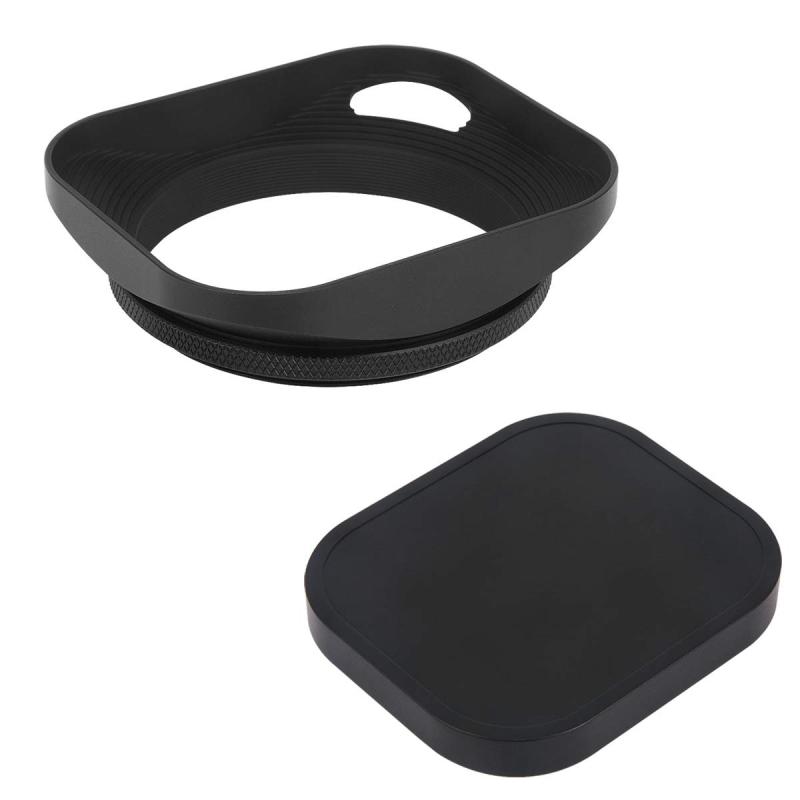 Haoge LH-B58P 58mm スクエアメタルねじ込みレンズフード ホローアウト キャップ付き ライカレンジファ..