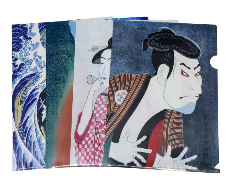 日本製 浮世絵 クリアファイル 4枚セット A4 葛飾北斎 赤富士 浪裏 写楽 江戸兵衛 歌麿 ビードロ 和柄 日本のお土産 ギフト Ukiyoe Clear File Folder Hokusai Sharaku