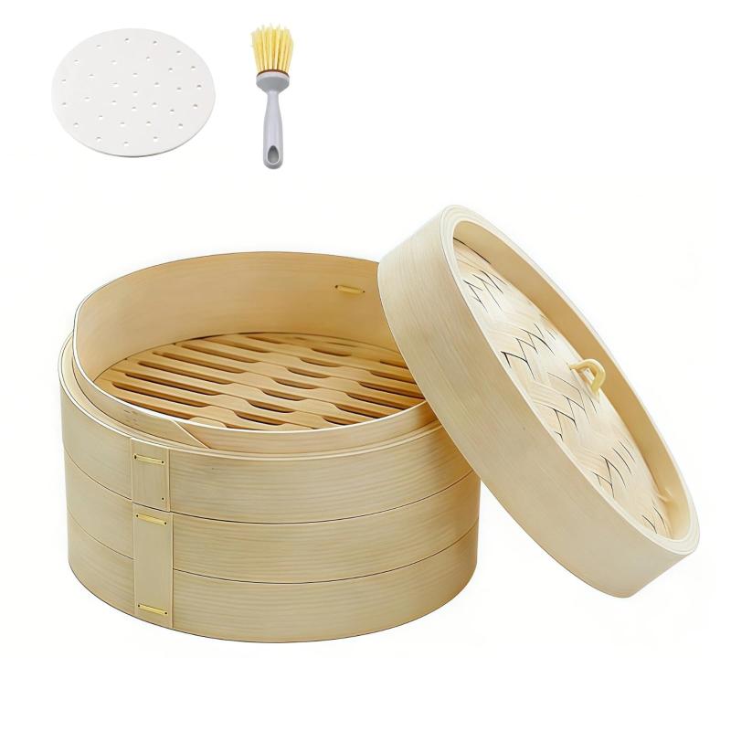 Fimary 竹製 せいろ蒸し器 天然竹手作り 職人作 せいろ 21cm 多用途 蒸し器 せいろ 茶碗蒸し 野菜 点心 魚料理用 健康調理 専用シート50枚付き