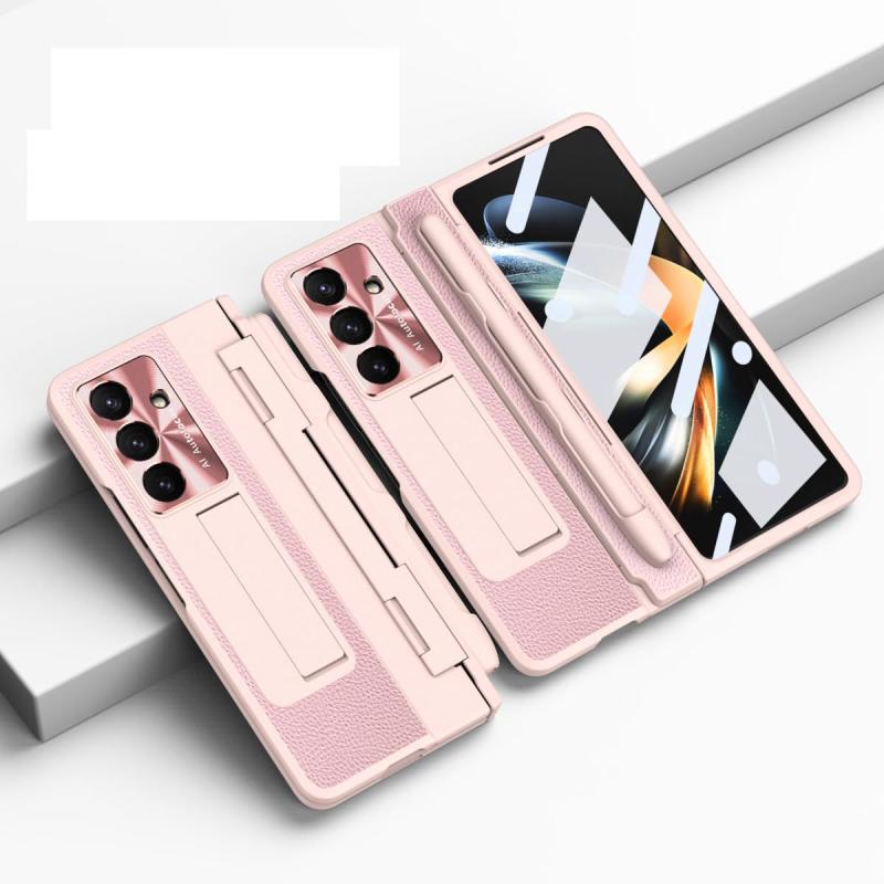 手帳型 全周囲防護 金属ガードリング 隠蔽式スタンド ワイヤレス充電対応 折りたたみ最適化ケース ペン収納付属 -护盾系列-笔槽款