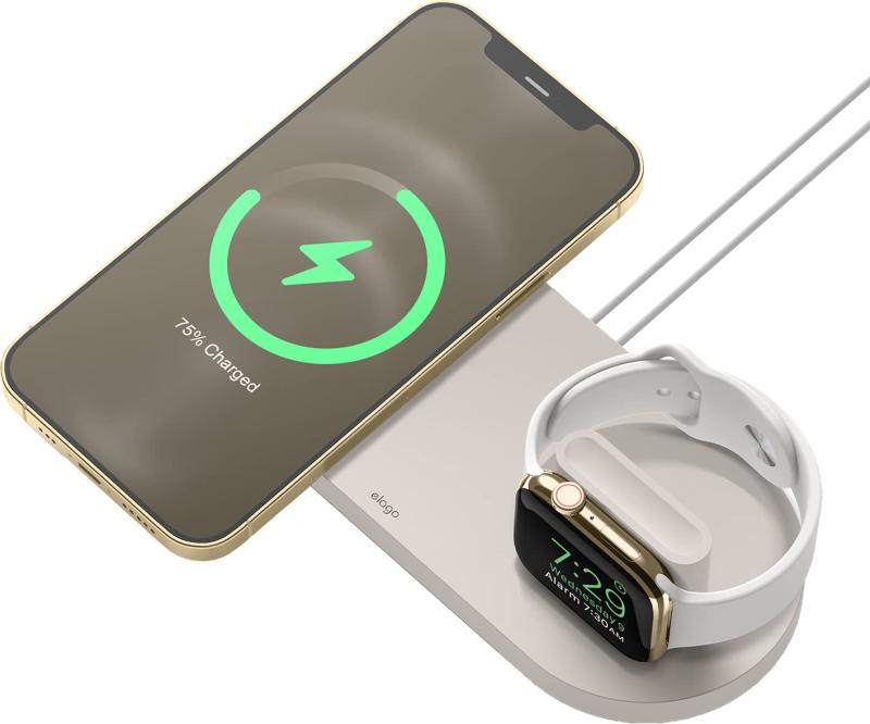 【elago】 MagSafe/AppleWatch 充電器 対応 スタンド トレー MagSafe充電器 AppleWatch充電器 2台 同時 収納 卓上 ドック ケーブル収納 付 ナイトスタンド モード 対応 卓上スタンド [ マグセーフ ケーブル