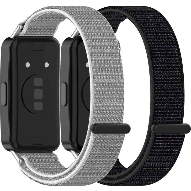  2色セット コンパチブルhuawei band 10/huawei band 9/8 ナイロン編組材質 交換バンド 調節可能 長さ調節 通気 ファーウェイ バンド10 ベルト 交換ベルト（ブラック+グレー）