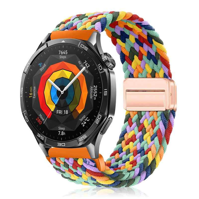  バンド 22mm For Huawei Watch GT Runner 2 /GT6 Pro/GT6/GT5 Pro/GT5/GT4/GT3(46mm) 交換用ストラップ 弾性ナイロン製 替えベルト 編組ストラップ 磁気バックル 換え