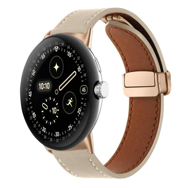 [AiMaoo] 가죽 밴드 Google Pixel Watch 4 45mm (2025) 대응 밴드 자기 버클 부착 고급 PU 가죽 교환 벨트 장착 간단 바꾸기 벨트 비즈니스 스타일 스트랩 호환 Pixel Watch 4