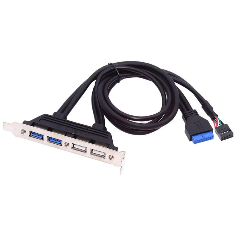 chenyang USB 3.0 フロントパネルヘッダー 19/20ピン 1オスから2 USB 3.0メスシャーシ バックパネルポート延長ケーブル 0.5M 12cm PCI-Eスロットブラケット付き