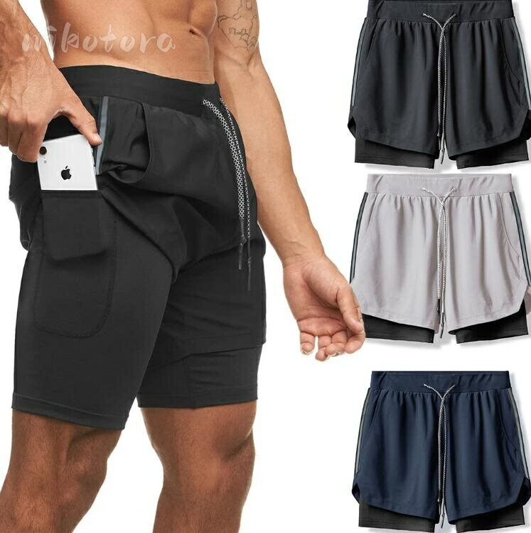 乐天商城 - ショートパンツ ハーフパンツ メンズ ボトムス ウォーキング スポーツ 膝上 短め 薄手 涼しい パンツ ランニング トレーニング フィットネスウェア ジムウェア ジョギング インナー付き レギンス 一体型 吸汗速乾 運動着 カジュアル 大きいサイズ 春 夏