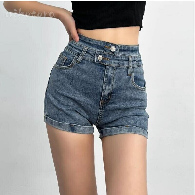 乐天商城 - 4色 レディース ハイウエスト ショートパンツ デニム ホットパンツ マイクロミニ 短パン パンツ ジーンズ ジーパン ズボン ショーパン ボトムス 韓国ファッション セクシー お洒落 美脚 美尻 着痩せ 30代 40代 ダンス衣装 おしゃれ