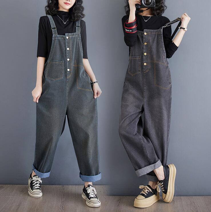 ヴィンテージ デニムサロペット オールインワン サスペンダー パンツ ロング ポケット付き 無地 ボトムス サルエルパンツ ガウチョパンツ ワイドパンツ ゆったり 体型カバー 着痩せ きれいめ カジュアル デニムつりズボン ジーンズ 大人 可愛い 通勤 通学 お洒落
