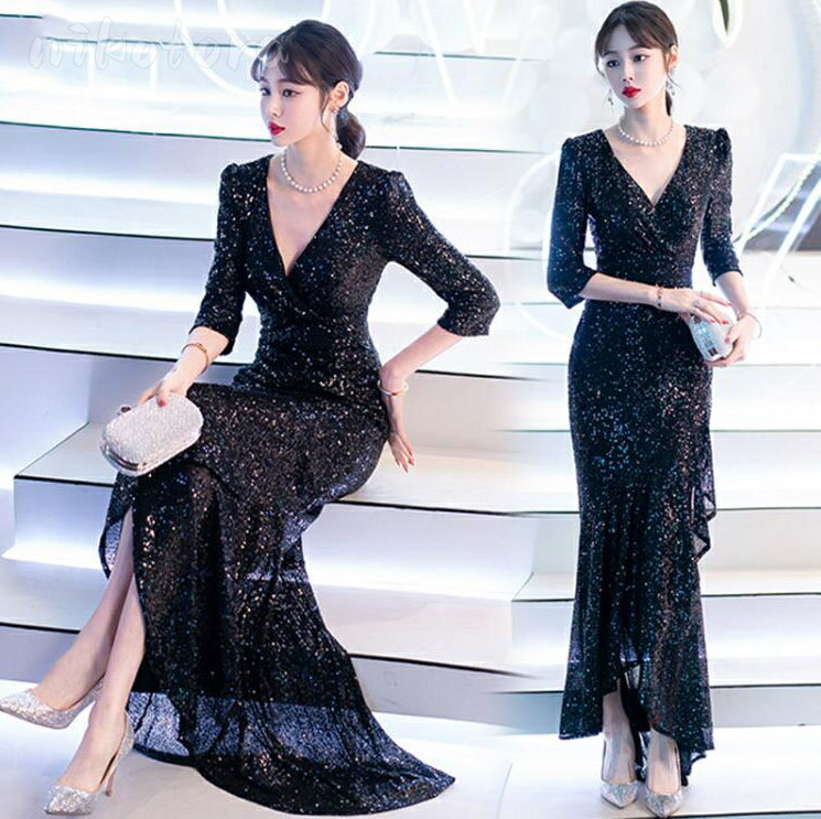 スパンコール キラキラドレス ナイトドレス パーティードレス ロングドレス セクシー タイトドレス ワンピース レディース 上品 高級感 マーメイドライン イブニングドレス ウェディングドレス フォーマル 結婚式 二次会 演奏会用ドレス 披露宴 花嫁 キャバ嬢 着痩せ