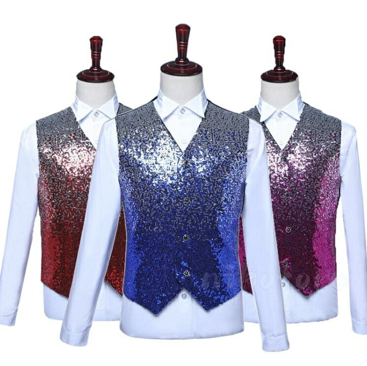 乐天商城 - メンズベスト ジレベスト ノースリーブ チョッキ ステージ衣装 演出服 スパンコール付き キラキラ ダンス衣装 ジャケット ヒップホップ HIPHOP 発表会 ドレス 結婚式 披露宴 演奏会 パーティー 宴会 卒業式 舞台衣装 ハロウィン衣装 仮装 団体 3色