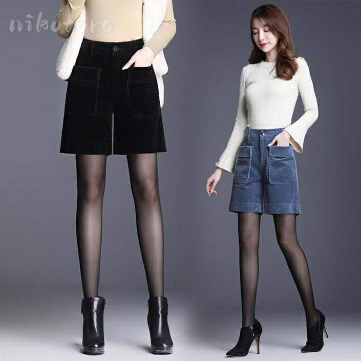 4色 ショートパンツ レディース ボトムス 半ズボン 短パン ショート丈 厚手 コーデュロイパンツ ハイウエスト ハーフパンツ カジュアル 防寒 暖かい ゆったり 美脚 大人 上品 通勤 通学 おしゃれ