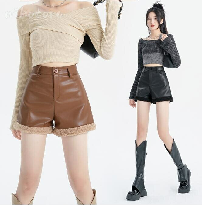 レザーショートパンツ ホットパンツ レディース ボトムス 半ズボン 短パン ショーパン PUレザー 合成皮革 ハイウエスト Aライン きれいめ おしゃれ カジュアル ミニ丈 細身 美脚 脚長 セクシー 大人 可愛い 通勤 通学 普段着 20代30代40代 シンプル 秋冬