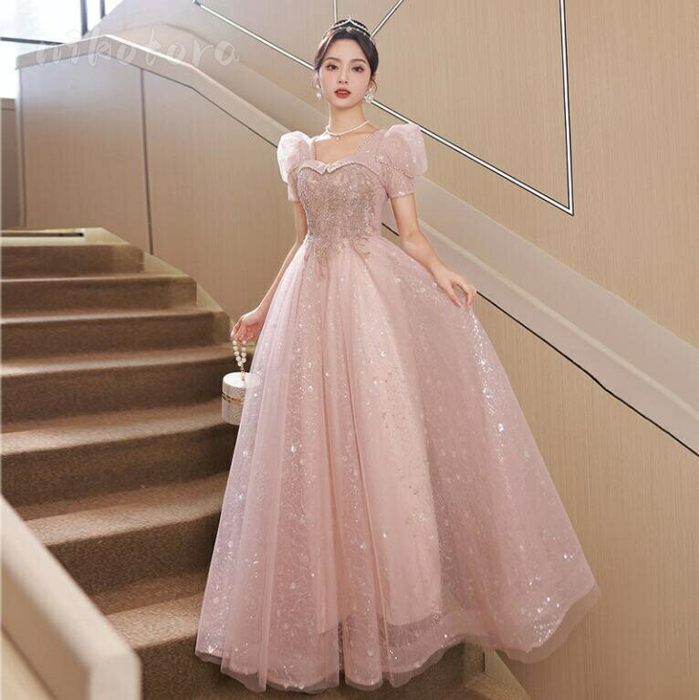 Mermaid Line - 【XS~3XL】パーティードレス 結婚式 ロングドレス マキシ丈 ワンピース レディース スクエアネック スパンコール スパンコールドレス イブニングドレス Aライン フレア エレガント 上品 高級ドレス お呼ばれドレス 花嫁 ピアノ 発表会 披露宴 演奏会 舞台ステージ演出服