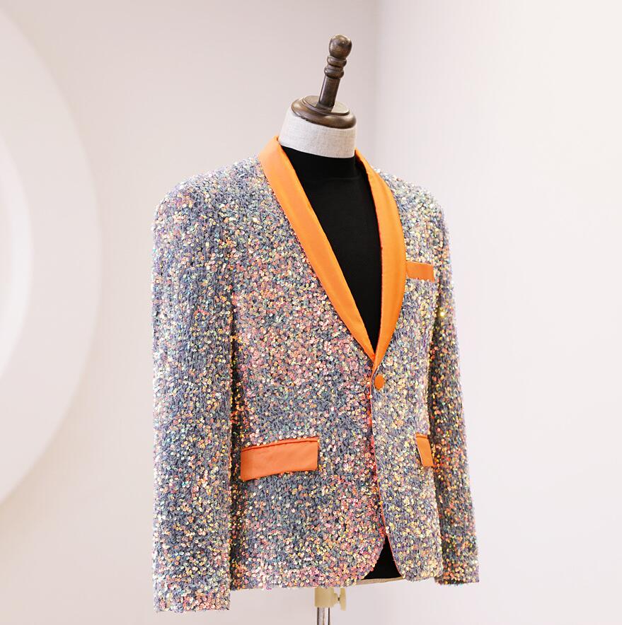 メンズ 長袖 スーツジャケット テーラードジャケット きらきら 舞台ステージ演出服 スパンコールスーツジャケット 司会者 カラオケジャケット フォーマルスーツ パーティー 結婚式 年会 撮影衣装カラフル ジャズダンス衣装 披露宴 パーティー スーツ 送料無料