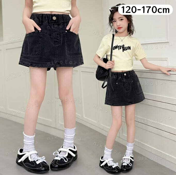 韓国子供服 夏 デニムパンツ キッズ デニムショートパンツ 女の子 デニムスカート デニムキュロット ゆ..