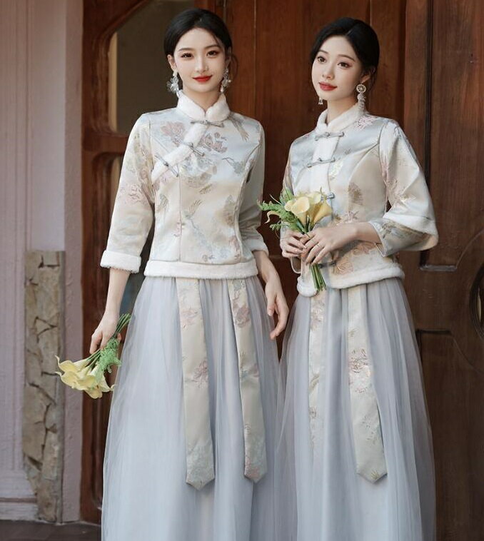 フォーマル ウェディングドレス Aラインドレス ロング チャイナドレス 中華ドレス 長袖ワンピース レディース ファー付き チュールワンピース 体型カバー フォーマル お呼ばれ 服装 大きいサイズ 大人 上品 30代 40代 演奏会 披露宴 お嫁さん 発表会 花嫁 秋冬