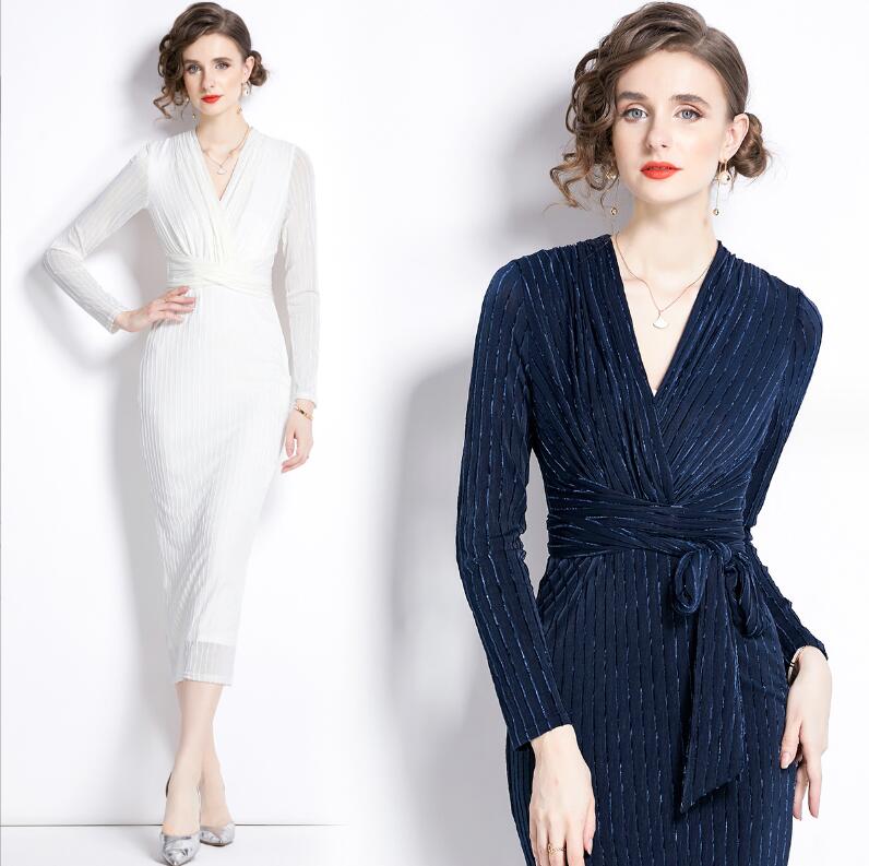 ワンピース レディース 上品 優雅 パーティードレス 長袖 ボディコン タイトワンピース ミモレ丈ワンピース ヒップラップ フィット スリム シンプル お呼ばれ 結婚式 二次会 フォマール エレガント 通勤OL オフィス 着痩せ 20代30代40代 セクシー