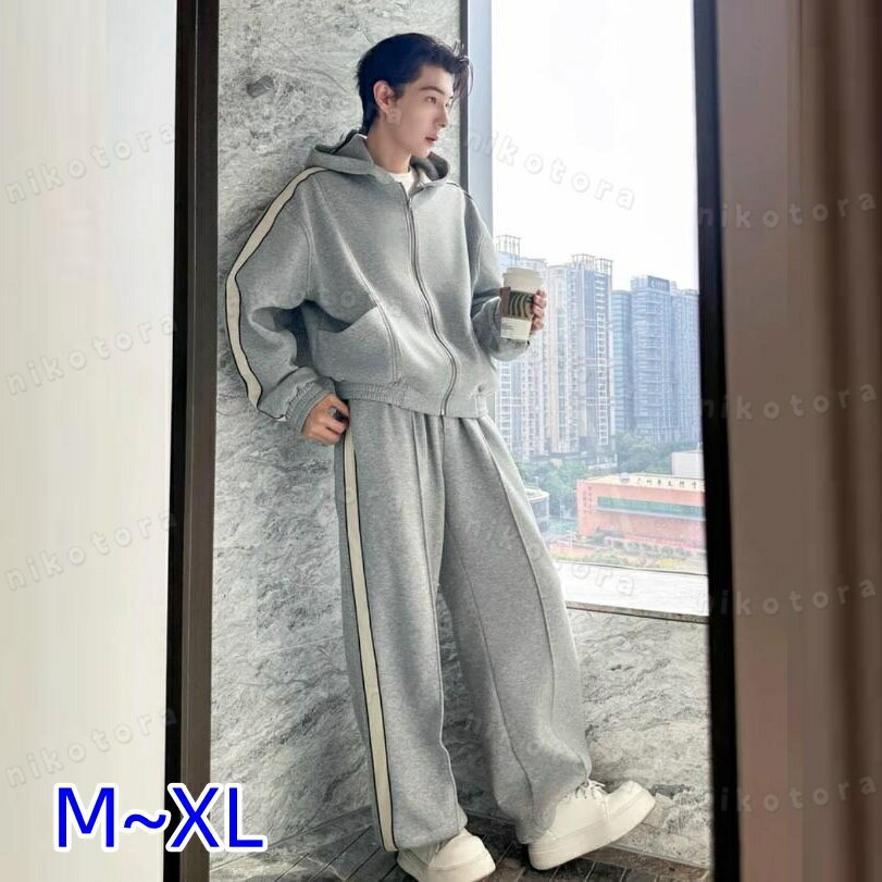 パーカー スウェット 長袖 ジャージ メンズ 上下セット 2点セット ジップアップパーカー フード付き ジョガーパンツ ロングパンツ スポーツウエア ルームウエア 運動着 おしゃれ おしゃれ カジュアル シンプル ゆったり 春秋冬