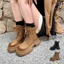 ショートブーツ レディース 編み上げ レースアップブーツ フラットシューズ チャンキーヒール 厚底 カジュアル エンジニアブーツ サイドゴアブーツ ジョッキーブ...
