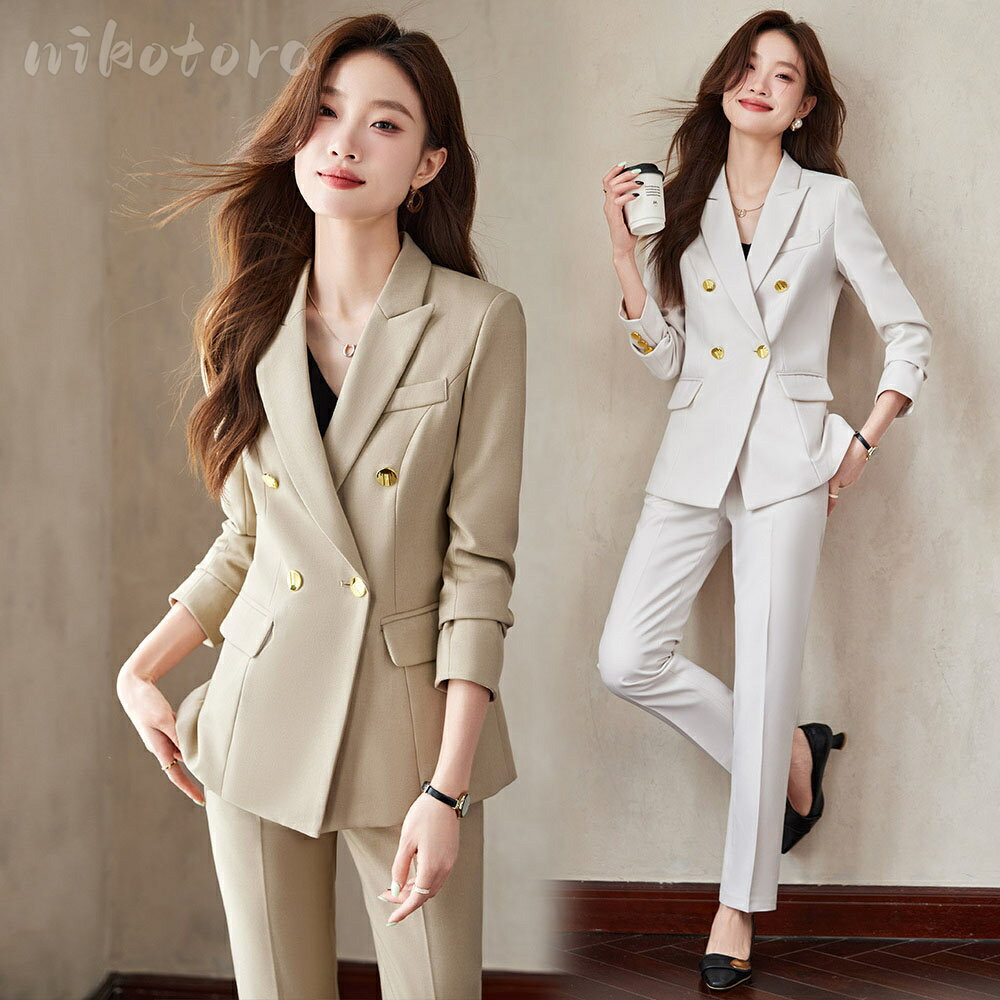 2点セット スーツセット パンツスーツ レディース 長袖 テーラードジャケット+パンツ セットアップ 上下セット 制服 通勤 OL オフィス 新作 スーツ オールシーズン 事務服 フォーマル ビジネス リクルート セレモニースーツ 入学式 卒業式 結婚式 お呼ばれ