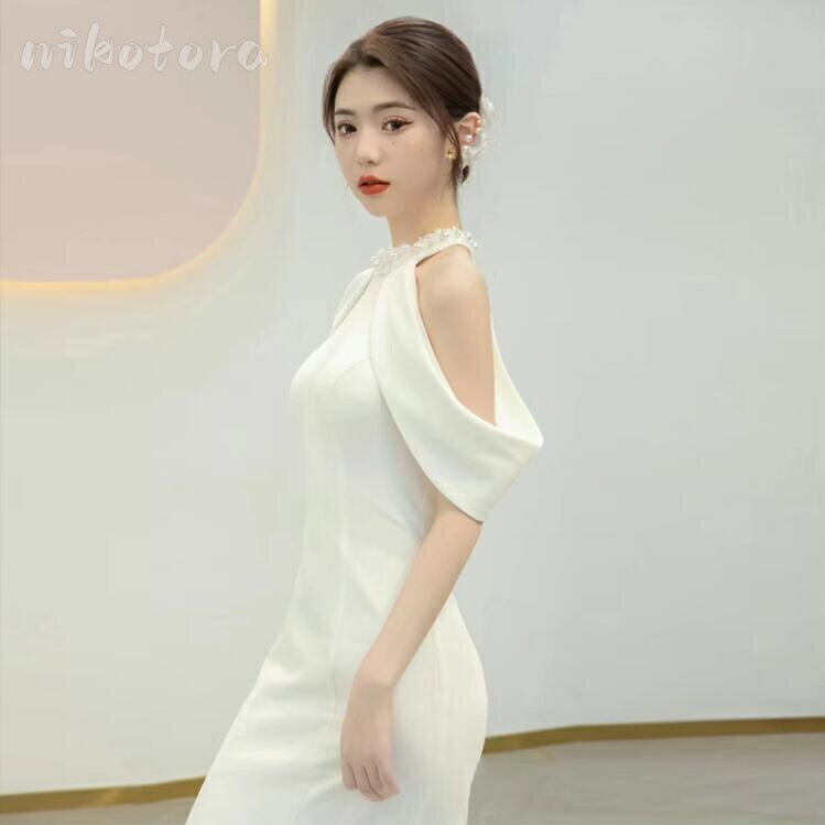 ホルターネック ウエディングドレス カラードレス トレーンドレス パーティードレス ロングドレス マーメイドドレス 結婚式 花嫁ドレス イブニングドレス ノースリーブ 披露宴 二次会 お呼ばれ フォーマルドレス マーメイドライン 成人式 忘年会 ブライダル 着痩せ セクシー