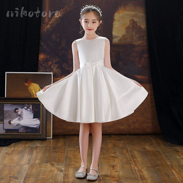 100-160cm サテンワンピース キッズドレス 子供ドレス フォーマルドレス 可愛い お姫様 Aラインワンピース ひざ丈ドレス シンプル ピアノ発表会 ジュニアドレス 女の子 結婚式ドレス 七五三 セレモニードレス フラワーガール パーティードレス お宮参り 高級感 上品