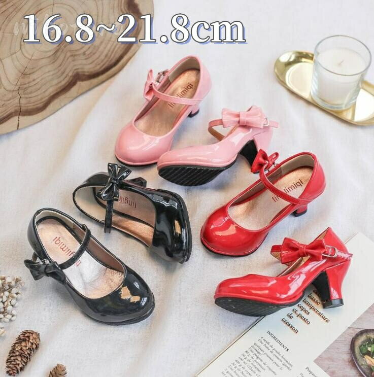 For Girls - パンプス PUレザー エナメルシューズ ハイヒール キッズ 女の子 ジュニア フォーマル靴 サンダル ポインテッドトゥ お姫様靴 可愛い 滑りにくい 歩きやすい 結婚式 卒業式 発表会 演奏会 誕生日 七五三 ダンスシューズ コンクール フォーマルシューズ 3色
