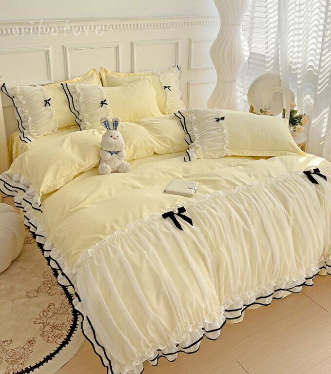 布団カバーセット おしゃれ 4点セット セミダブル ダブル ベッドスカート ベッドカバー フリル付き 掛けカバーセット ウォッシャブル 綿100％ 肌触り 寝心地良い 姫系 可愛い 洋式セット ベッド用品 高密度生地 丸洗いOK 寝具カバーセット 四季通用 プレゼント 新生活