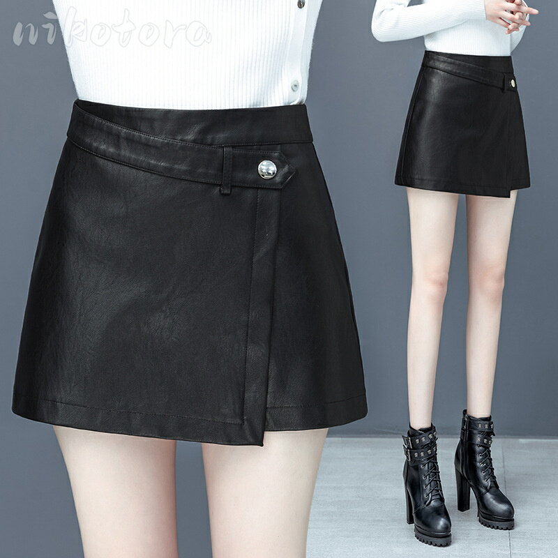 キュロットフレアAラインレザースカ...