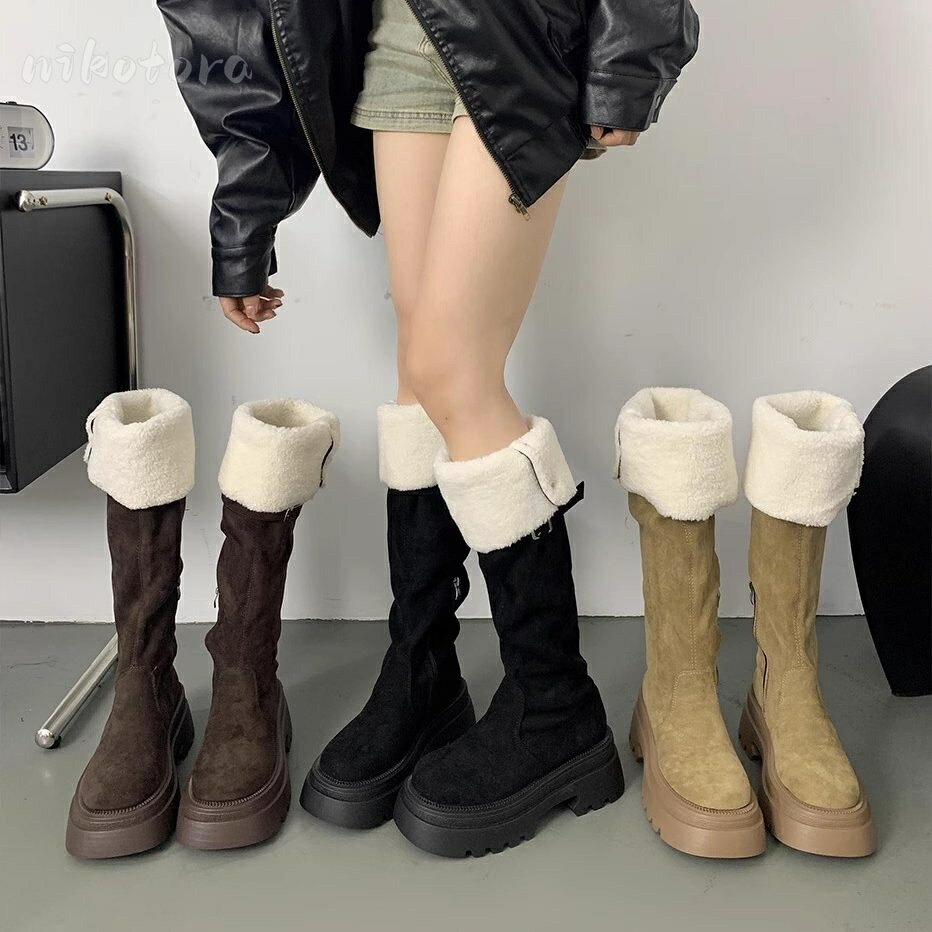 エンジニアブーツ エンジニアブーツ ジョッキーブーツ レディース シンプル カジュアル ロングブーツ スノーブーツ 裏起毛 暖かい 防寒 保温 ボア付き サイド...