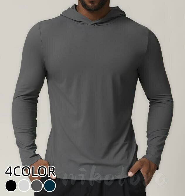 乐天商城 - 【S~2XL】コンプレッションウェア フィットネス トレーニングウェア 長袖 Tシャツ コンプレッション シャツ フード付き メンズ スポーツウェア 吸汗速乾 ランニングウェア ジョギング 筋トレ 運動着 ストレッチ スリム 男性用 秋服