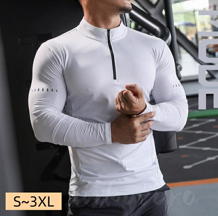 ハーフジッパー 長袖 Tシャツ コンプレッション メンズ スポーツ用インナー アンダーシャツ トレーニングウェア フィットネス Tシャツ スポーツウェア 吸汗速乾 ランニングウェア ジョギング 筋トレ ジム 男性 運動着